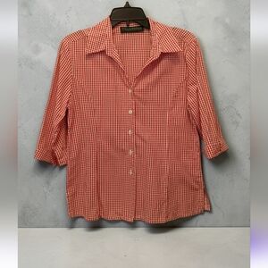 Harve Bernard Tailored Red & White Gingham Shirt | 3/4 Sleeve Button Down